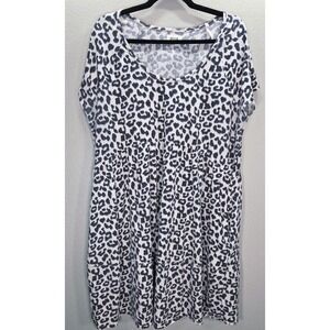 Pact Organic Cotton Leopard Print Babydoll Dress XL Tiered Casual